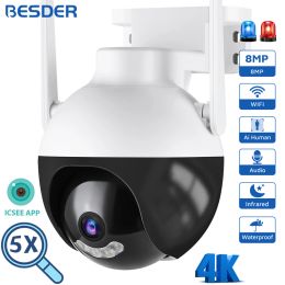 Cameras 8MP PTZ WiFi IP Camera 4K AI Human Detection Colour Night Vision Audio Video Surveillance Cameras Outdoor Security CCTV Camera
