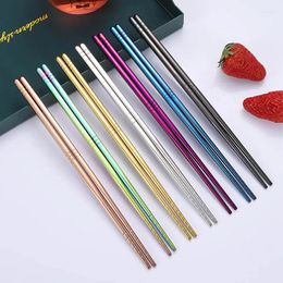 Chopsticks 10Pcs Chinese Stainless Steel Non-slip Metal Portable Sushi Sticks Household Tableware Kitchen Tools