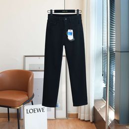 2024 slimming hidden meat straight leg stick jeans women high waist plush and thickened smoke pipe pants small black pants