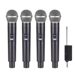 Microphones Professional 4 Channels UHF Fixed Frequency Wireless Microphone Handheld Karaoke Microphone for Party Stage Performance Church