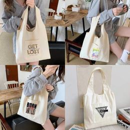 Shopping Bags Fashion Woman Vest Bag Canvas Shoulder All-match Tote Wild Pattern Print Handbag Commuter Large Capacity Shopper