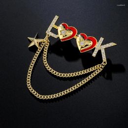 Brooches Vintage Rhinestone Heart Brooch For Women Men Fashion Shirt Collar Tassel Chain Star Lapel Pins Jewelry Accessories Gift 5X173