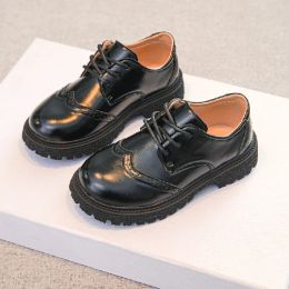 Sneakers Children Leather Shoes Spring Elastic Band Platform Black British Style Elegant Kids Casual Shoe Elegant 2737 Boys Girls Shoe