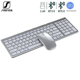 Printers Seenda Wireless Bluetooth Keyboard Threemode Fullsize Wireless Keyboard and Mouse Combo Multidevice Rechargeable Keyboard Set