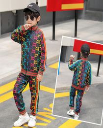 Fashion Boys rainbow stripe letter printed casual outfits kids zipper long sleeve jacket outwearsports pants 2pcs sets kids cloth2450496