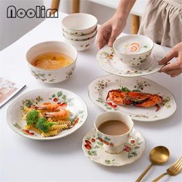 Plates European Ceramic Retro Embossed Dinner Plate Oval Deep Salad Dessert Rice Soup Noodle Bowl Fruit Sushi Dish Tableware