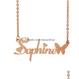 Chokers Necklace Personalized Name With Butterfly Stainless Steel Gold Plated Birthday Drop Delivery Jewelry Necklaces Pendants Dhawk