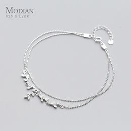 Modian Fashion Sterling Silver 925 Plant Anklet for Women Tree Branch Leaves Tiny Ball Simple Fine Jewellery 240408