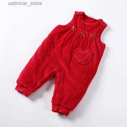 Rompers Baby clothes rompers dungaree baby girls romper children Pyjamas kids clothes baby romper red velour overalls front flowers L47