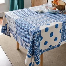 Table Cloth Blue Splicing Geometric Printing Simple Cotton Linen Dining Room Kitchen Tablecloth Decoration For Dinner