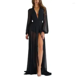 Casual Dresses Women Sexy See-through Lace Beach Holiday Seaside Bikini Cover-up Female High Waist Sun Protection Dress Sunwear