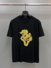2024 Summer New Men's Pure Cotton Short Sleeve Logo and Dragon Embroidery Sequin Decoration High Quality Men's Top