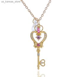 Pendant Necklaces Sailor Pendant Moon Love Crown Magic Key Necklace Sweater Chain for Women Girl Jewellery Gift240408