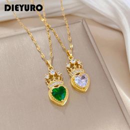 Pendant Necklaces DIEYURO 316L Stainless Steel Heart Crystal Crown Necklace For Women Girl Fashion Clavicle Chain Choker Jewellery Gift