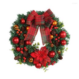 Decorative Flowers Christmas Wreath For Front Door 16inch Red Flower Bowknot Winter Garlands Holiday Decoration Farmhouse Party Supply P15F