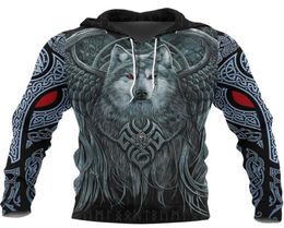 Men039s Hoodies Sweatshirts Fashionable Viking Style Zipper Hoodie Wolf And Tattoo 3D Printed Unisex Autumn Casual Street Swe5738584