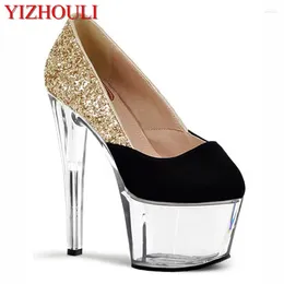 Dance Shoes Gold Bridal Crystal High Heels Sparkling Women Sequined Dancing 17cm