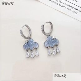 Stud Earrings 2Pcs Cute Cloud Blue Crystal Rain Drop Earring Aesthetic Kawaii Zircon Year Jewelry Gift Delivery Otymi