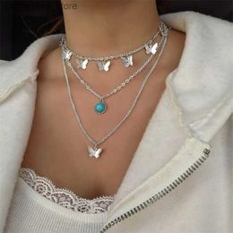 Pendant Necklaces Korean Butterfly Multi Layer Pendant Necklace for Women 2021 Gold Colour Punk Chain Choker Necklace Jewellery Gifts240408