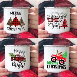 Mugs Cartoon Christmas Tree Enamel Coffee With Handle Cups Home Party Beer Cola Drink Juice Mug Kitchen Drinkware Xmas Gifts