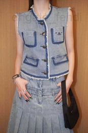 Street Style Dresses Designer 23PA New Denim Vest & Dress Fashion Handsome Pocket Tooling Skirt Suit PUOO