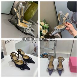 Luxury Designer Dress Shoes High Heels Fashion Girls Bow High Heel Sandals Lace-up Rhine-drill Stilettos Summer Ladies Pointy Sequined 6cm 8cm 10cm Heels