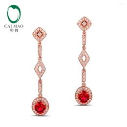 Stud Earrings CaiMao 14KT/585 Rose Gold 1.22ct Natural Red Ruby 0.44ct Round Cut Diamond Engagement Gemstone Jewellery