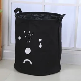 Laundry Bags Foldable Hamper Dirty Clothes Waterproof Basket Cotton Linen Storage Organiser Sundries Round Bag Black M