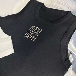 casual women vest designer tank tops womens summer fashion rhinestone letters graphic Vest high end round neck sleeveless T shirts