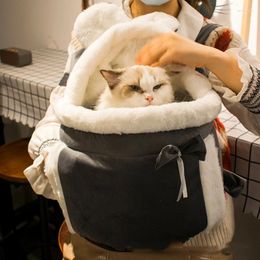 Cat Carriers Pet Bag Cute Carrying Dog Winter Warm Plush Travel Chest Breathable Animal Transport Backpack