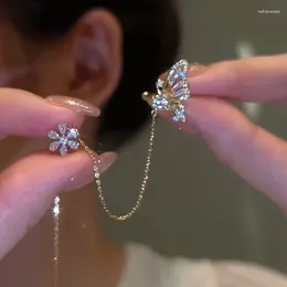 Backs Earrings Butterfly Flower One-piece Simple Gold Color Crystal Ear Clip For Women Trendy Jewelry Accessories Wire