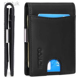 Money Clips Rfid Genuine Leather Mens with Money Clip Card Holder with Money Clip Front Pocket Card Holder Clip Metal 240408