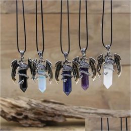 Pendant Necklaces Quartz Dragon Man Necklace Gem Stone Healing Crystal Hexagonal Lapis Amethysts Animal Vintage Jewellery For Women Drop Otofd