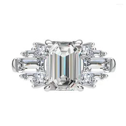 Cluster Rings Fashionable And Versatile 8 10mm Emerald Cut High Carbon Diamond 925 Silver Ring Jewelry
