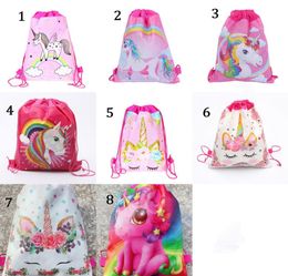 Unicorn Drawstring Bag Backpack Cartoon Dinosaur Print Knapsack Outdoor Casual Storage Travel Shoe bags Nonwoven Children Party2517318