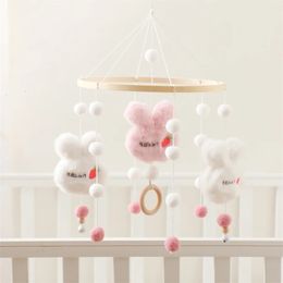 Baby Rattles Crib Mobiles Toys Cotton Yolk Rabbit Pendant Bed Bell Rotating Music For Cots Projection Infant Wooden 240408