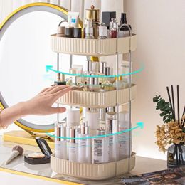 Storage Boxes Light Luxury 360° Rotating Cosmetics Rack Color Pencils Lipsticks Skin Care Products Square 3-Tier Shelves