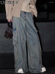 Women's Jeans High Waist Overalls Spring Autumn Retro Distressed Loose Wide Leg Pants All-Matching Long Denim