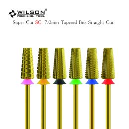Bits WILSON Super Cut SC 7.0mm Tapered Bits Straight Cut TiN Coating High Quality Barrel nail bur Stable Carbide Nail Drill Bit