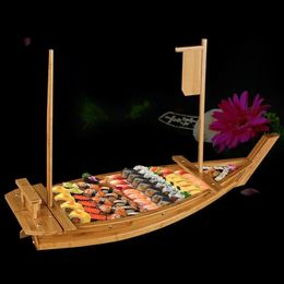 luxury sashimi boat dry ice platter sushi tableware Japanese cuisine wooden bamboo tool 240328