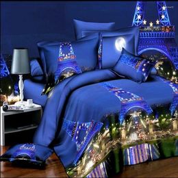 Bedding Sets 4Pcs Set Blue Printing Flower Home Textile Grinding 3D Sheets Active And Dyeing Bedspread Oversized Down Quilt Soft