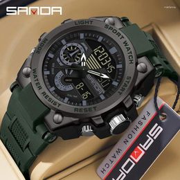 Wristwatches Sanda 3302 Model Fashion Men 2024 Cool Design Mutiple Functions Teenagers Water Resistant Outdoor Alarm Mode Wrist Watch