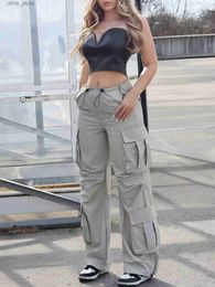 Women's Jeans 2023 Trendy Women Wide Leg Cargo Pants Strt Vibes Flap Pockets Drawstring Ruched High Waist Parachute Pants Mujer Y240408