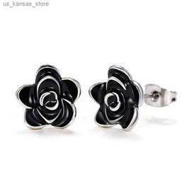 Charm French Retro Black Oil Drop Flower Earrings INS Rose Gold Color Womens Earrings Elegant Jewelry Fashion Accessories Wholesale240408GVF1