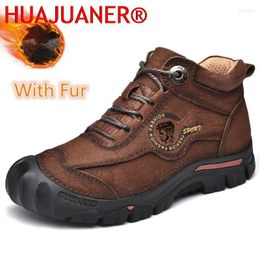 Boots Outdoor Men's Genuine Leather Casual Shoes Climbing Hiking Warm Winter For Men High Quality Platform Snow Boot