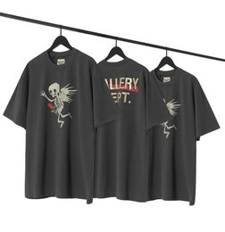 y Angel skull print T-shirt high street dark black cotton wash short sleeve T-shirt summer1465679