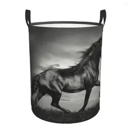 Laundry Bags Black Friesian Stallion Prancing Hamper Large Storage Basket Horse Kids Nursery Toy Organiser