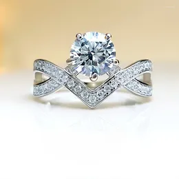 Cluster Rings 1.5 Vintage Diamond Ring Proposal Gift 925 Silver High Carbon Explosive Flash Niche Light Luxury