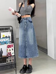 Skirts GUUZYUVIZ Design Contrast Pocket High Waist A Line Jean For Ladies With Split Back Slim Wrap Hip Skirt Denim Women