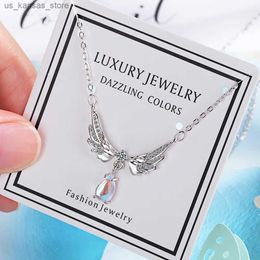 Pendant Necklaces 925 Sterling Silver Women Chain On The Neck Collarbone Necklace For Women Wing Water Drop Crystal Pendant Chain Girl Jewelry2404Z31S